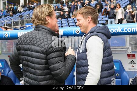 Hamburg, Deutschland. 05Th Nov, 2016 : 08.04.2017 Fuvuball. firo, saison 2016/2017 1. Bundesliga : HSV Hamburg Hamburg Hamburger Association sportive - TSG 1899 Hoffenheim HSV Hamburg Hamburg, Markus Gisdol avec Hoffenheim coach, Julian Nagelsmann | Conditions de crédit dans le monde entier : dpa/Alamy Live News Banque D'Images