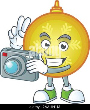 Bal de noël jaune comme un photographe professionnel avec un appareil photo. Illustration de Vecteur