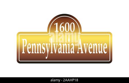 Les plaques de rue avec une inscription Pennsylvania Avenue et numéro de bâtiment de résidence officielle et le lieu de travail du Président des États-Unis Illustration de Vecteur