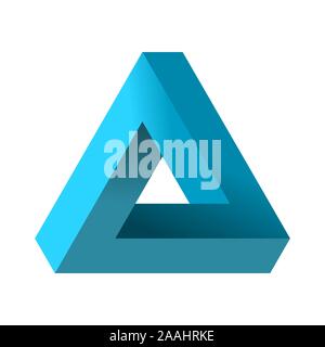 Impossible triangle. Penrose illusion d'optique. Dégradé bleu forme triangulaire sans fin. Résumé de l'objet géométrique infinie. Impossible figure éternelle. Illustration de Vecteur