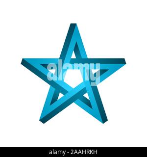 Impossible star shape. Pentagramme dégradé bleu sur fond blanc. Étoile de cinq signe. Symbole abstrait. Illusion optique figure géométrique.Vector Illustration de Vecteur