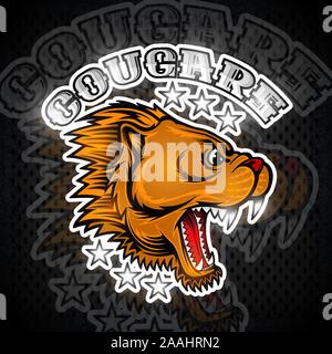 Bête face à la vue de côté avec les dents à vif. Le logo de l'équipe sport cougar Illustration de Vecteur