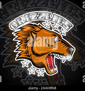 Ours bête face à la vue de côté avec bared les dents. Le logo de l'équipe sport grizzli Illustration de Vecteur