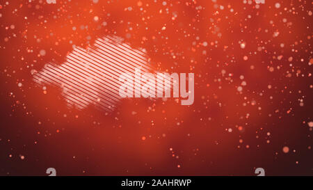 Illustration 2d avec un nuage sur un fond rouge et la chute de particules. Modèle avec la copie de texte. Banque D'Images