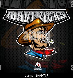 Face à l'homme de profil avec chapeau de cowboy. Le logo de l'équipe sport mavericks Illustration de Vecteur