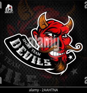 Visage de profil avec Satan bared les dents. Le logo de l'équipe démons sport Illustration de Vecteur