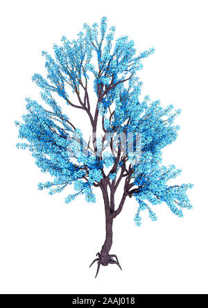 Le rendu 3D d'un arbre sakura en fleurs bleu isolé sur fond blanc Banque D'Images