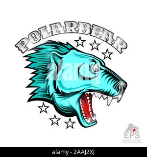 Ours bête face à la vue de côté avec bared les dents. Le logo de l'équipe sport polarbear isolated on white Illustration de Vecteur