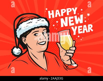 Carte de vœux du nouvel an. Style comique rétro pop art. Illustration vectorielle Illustration de Vecteur