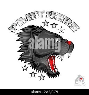 Bête face à la vue de côté avec les dents à vif. Le logo de l'équipe sport panther isolated on white Illustration de Vecteur