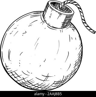 Vector illustration ou dessin de bombe avec fusible. Illustration de Vecteur