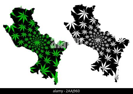 Département de Cuzco (République du Pérou, les régions du Pérou) la carte est conçue de feuilles de cannabis vert et noir, Cusco map made of marijuana, THC) foliag Illustration de Vecteur