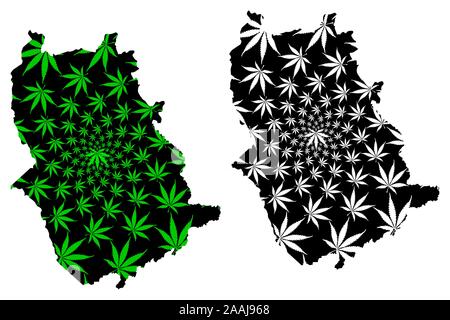 L'état d'Amazonas (République bolivarienne du Venezuela, et Dépendances Fédérales Capital District) la carte est conçue de feuilles de cannabis vert et noir, Amazonas m Illustration de Vecteur