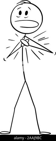 Vector cartoon stick figure dessin illustration conceptuelle de l'homme souffrant attaque cardiaque ou la douleur et tenant sa poitrine ou le thorax. Illustration de Vecteur