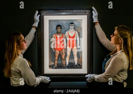 Sothebys, Londres, Royaume-Uni. 22 Nov 2019. Les lutteurs par Vladimir Lebedev, est de 30 à 50 € 000 - Sotheby's previews sa semaine de l'Art Russe avec des œuvres de sa fédération de photos et d'oeuvres d'Art, Fabergé et icones sales le 26 novembre à Londres. Crédit : Guy Bell/Alamy Live News Banque D'Images