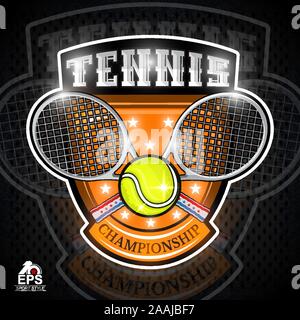 Raquettes croisées avec balle de tennis au centre du bouclier. Logo sport vecteur isolé pour toute équipe ou la concurrence Illustration de Vecteur