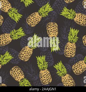 Modèle sans couture d'ananas, vecteur de fond avec de l'ananas pour hawaiian shirt Illustration de Vecteur