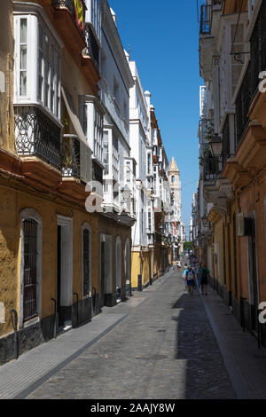 Afficher le long de la Calle Torre dans le centre historique, Cadix, Andalousie, Espagne, Europe Banque D'Images