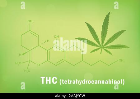 Formule chimique tétrahydrocannabinol thc avec des feuilles de cannabis illustration vecteur EPS10 Illustration de Vecteur