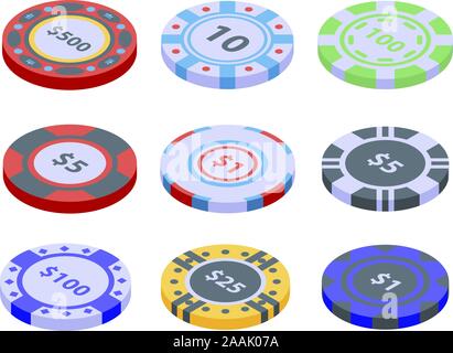 Jetons de Casino icons set, style isométrique Illustration de Vecteur