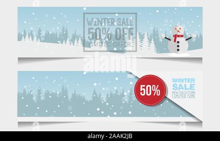 Ensemble d'hiver vente banner vecteurs. Vente d'hiver vector design de bannières avec des flocons blancs et des éléments de texte dans la neige hiver vente pour motif de fond Illustration de Vecteur