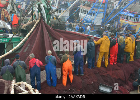 Le port de pêche animé d'Essaouira, la troisième en importance au Maroc. Banque D'Images