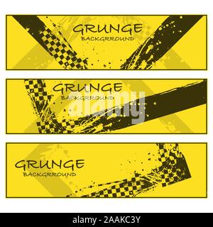 Bannières grunge jaune ensemble avec des éléments de course isolé sur fond blanc Illustration de Vecteur