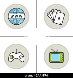 Mauvaises habitudes color icons set. Le jeu des cartes, Internet, et tv. gamepad La dépendance. Vector illustrations isolées Illustration de Vecteur