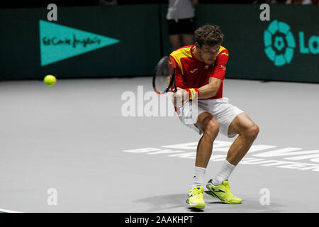 Madrid, Espagne. 22 Nov, 2019. Madrid Espagne ; 22/11/2019.- Guido Pella de l'équipe nationale argentine vs Pablo Carreno Busta (photo) de l'équipe nationale de l'Espagne en quarts de finale de la Coupe Davis de tennis qui s'est tenue à la boîte magique à Madrid.Credit : Juan Carlos Rojas/Photo Alliance | utilisée dans le monde entier/dpa/Alamy Live News Banque D'Images