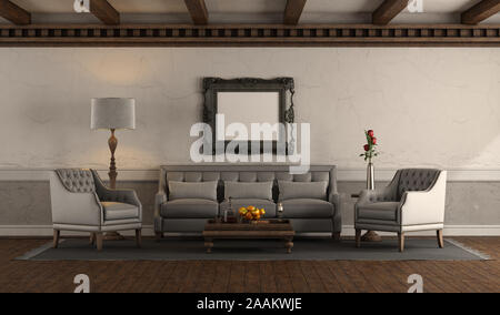 Salon élégant en style rétro avec fauteuils et canapé classique contre l'ancien mur - 3D Rendering Banque D'Images