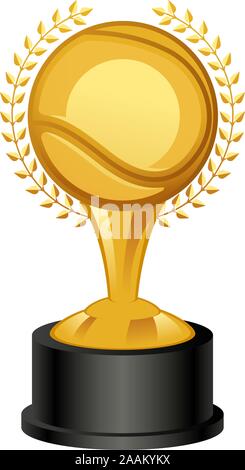 Golden Trophy de tennis avec couronne de laurier vector illustration. Illustration de Vecteur