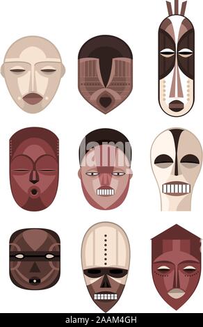 Masques africains masque Afrique rituel cérémonie traditionnelle, vector illustration cartoon. Illustration de Vecteur