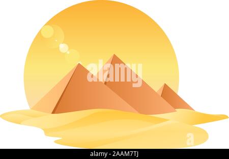 L'Égypte grandes pyramides de l'égyptologie avec sable et soleil vector illustration. Illustration de Vecteur