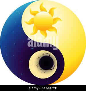 Ying Yang vector cartoon lié à jour et nuit des idées. Illustration de Vecteur