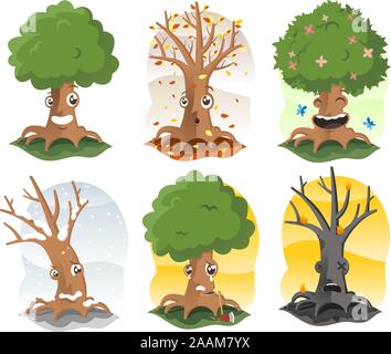 Vector cartoon tree action définie. Illustration de Vecteur