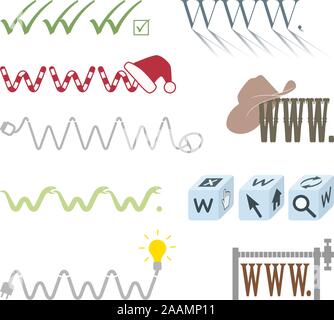 World wide web internet icons set. Ordinateur avec accès internet à icônes liées mélangé avec www et le pointeur. Vector illustration cartoon. Illustration de Vecteur