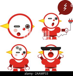 Robot Icon Set, avec six différents robots dans différentes formes et tailles et situations vector illustration. Illustration de Vecteur