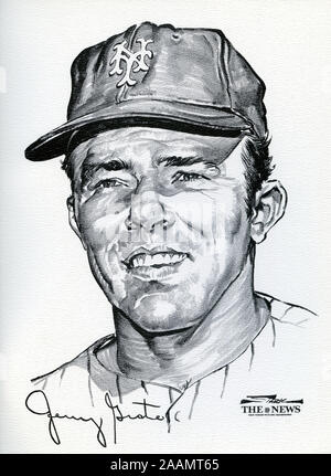 Portrait de New York Mets dvd Jerry Grote du miracle 1969 Mets équipe qui a remporté le World Series by artist Stark et publié comme un portefeuille de souvenirs par la nouvelle de New York. Banque D'Images