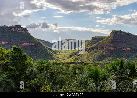 Chapada paysage, plateaux formés avec des couches de grès horizontaux coupés par des vallées. Bahia, Brésil, Amérique du Sud. Banque D'Images