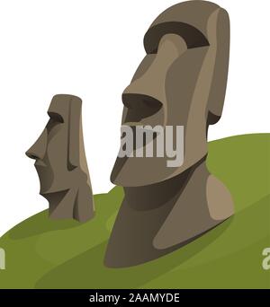 Moai Statues monolithiques Moais de l'île de Pâques, Polynésie française vector illustration cartoon. Illustration de Vecteur