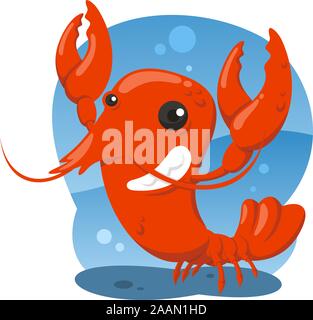 Crustacés homard fruits de mer crevettes, vector illustration cartoon. Illustration de Vecteur