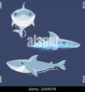 Attaque de requin des dents de la mâchoire mad furious vue, vector illustration cartoon. Illustration de Vecteur