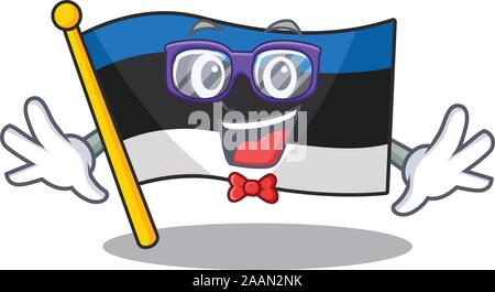 Geek super drôle Estonie drapeau smart mascot cartoon style Illustration de Vecteur