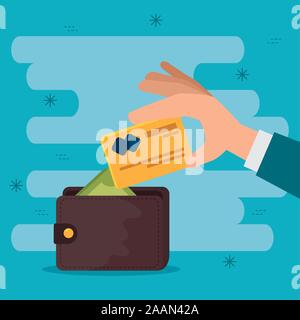 La main avec porte-monnaie et cartes de crédit Illustration de Vecteur