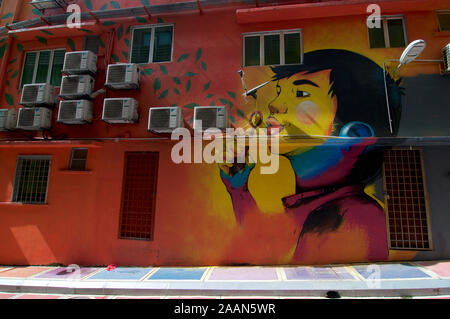 Bukit Bintang, Kuala Lumpur, Malaisie - 10 mai 2019 : Close up photo de la magnifique murale à Jalan Alor, représentant un petit garçon blowing bubble Banque D'Images