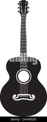 Six cordes guitare acoustique Retro illustration silhouette. Illustration de Vecteur