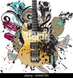 La guitare moderne style retro grunge coloré illustration, la musique de fond. Illustration de Vecteur