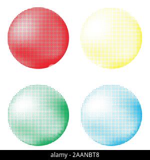Jeu de boules de couleur. Modèle de demi-teinte. Ensemble de points. La texture en pointillés. La conception linéaire de détresse. Points monochromes de fondu. Illustration de Vecteur