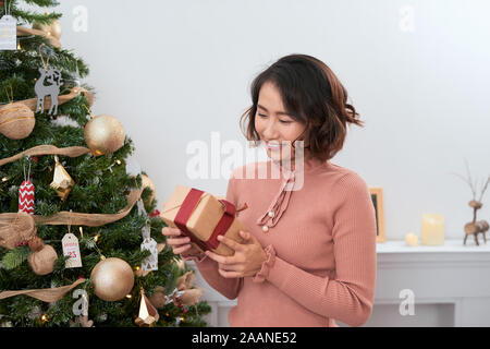 Portrait d'une jeune femme pendant les préparatifs de Noël à la maison Banque D'Images