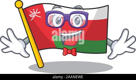 Geek super drôle drapeau smart oman mascot cartoon style Illustration de Vecteur